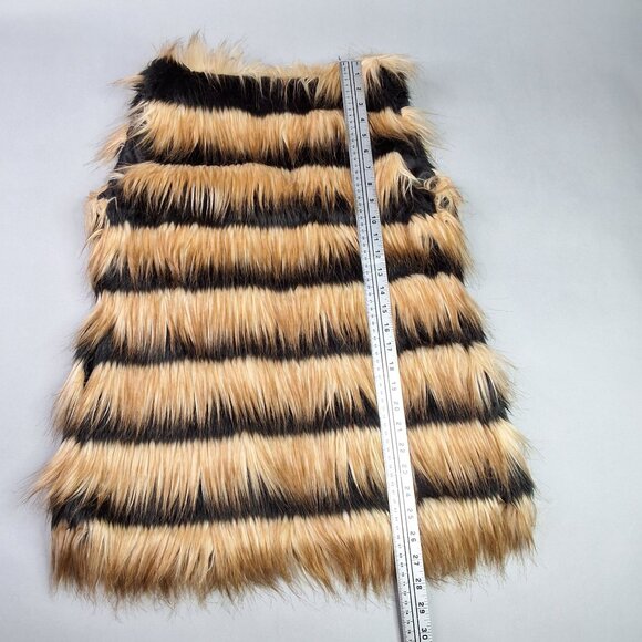 Faux Fur Striped Vest By Sawhat? Medium Black & Tan Lined Grunge Festival - Picture 8 of 8